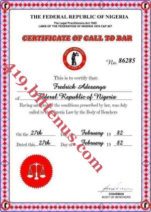 CALL TO BAR CERTIFICATE